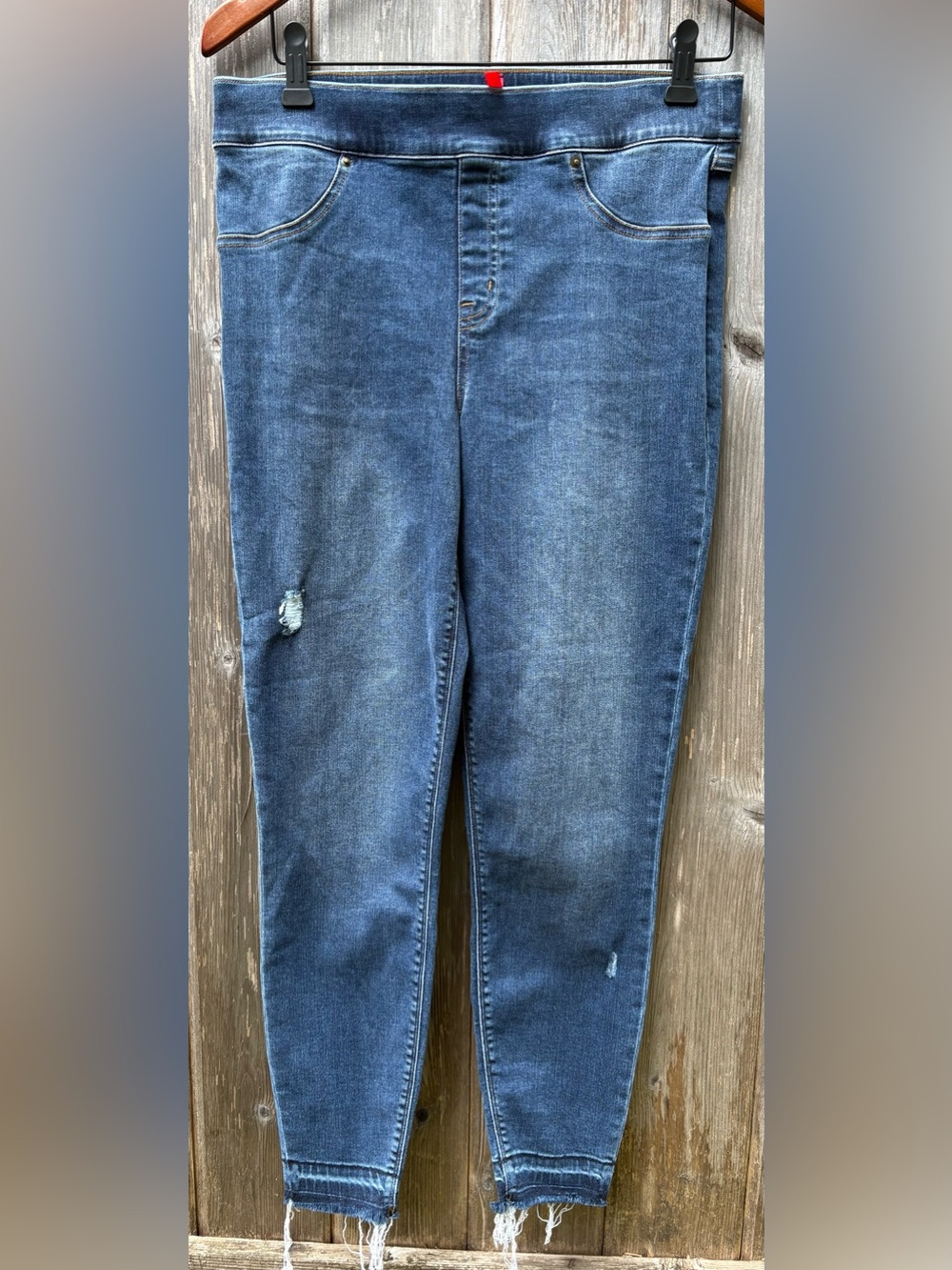 Spanx Distressed Ankle Skinny Jeans Medium Wash Size L